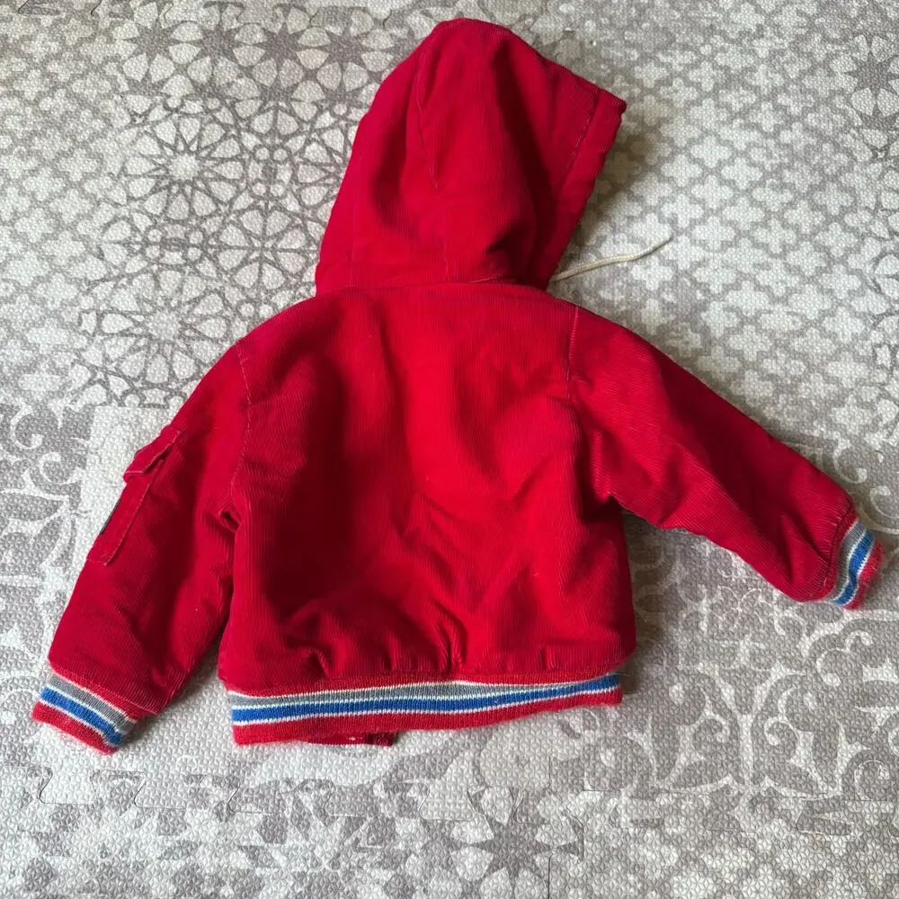 Vintage Oshkosh B Gosh Retro Red Corduroy Sherpa Lined Jacket‎ Hooded Unisex 6-9